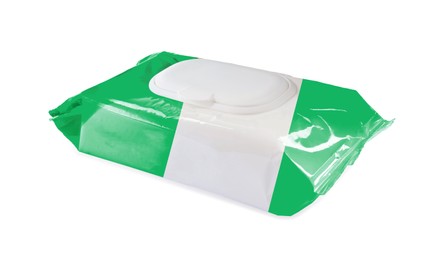 Image of Wet wipes pouch with plastic lid isolated on white