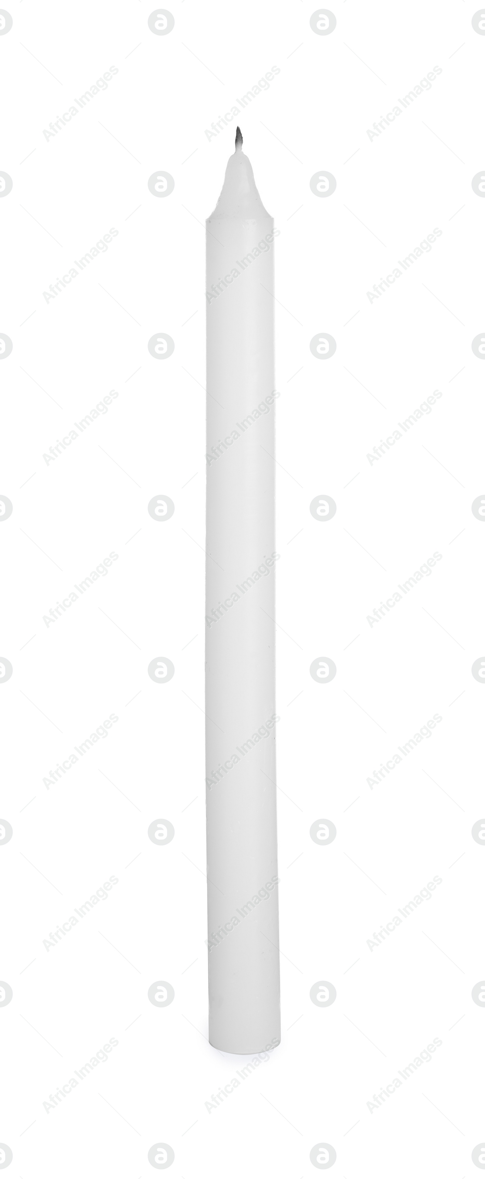 Photo of Long wax candle isolated on white. Interior element