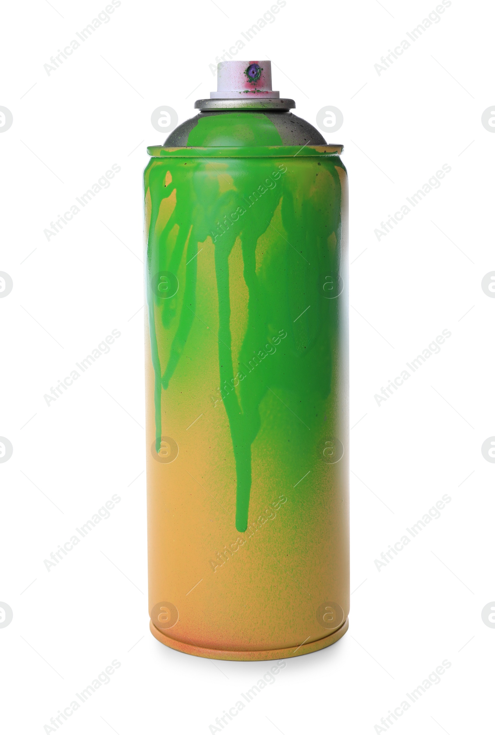 Photo of Used can of spray paint isolated on white. Graffiti supply