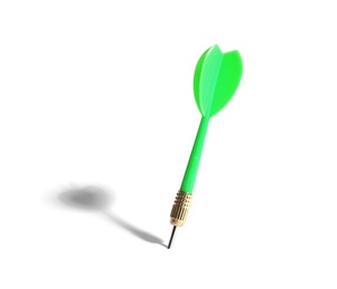 Photo of Green dart arrow for game on white background