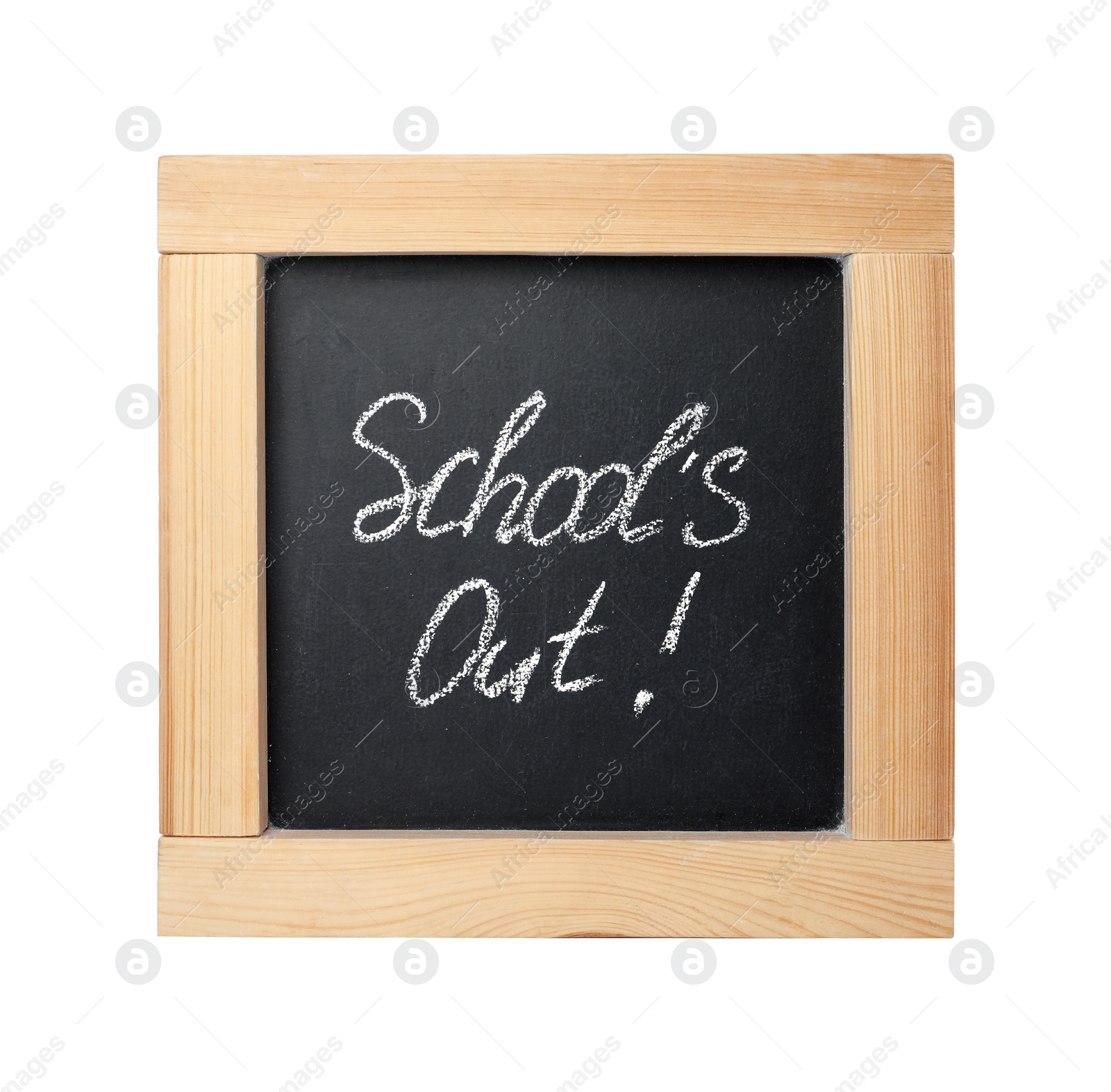 Photo of Chalkboard with text School's Out isolated on white. Summer holidays