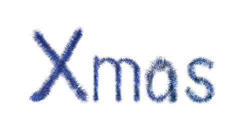 Word Xmas made of shiny blue tinsels on white background