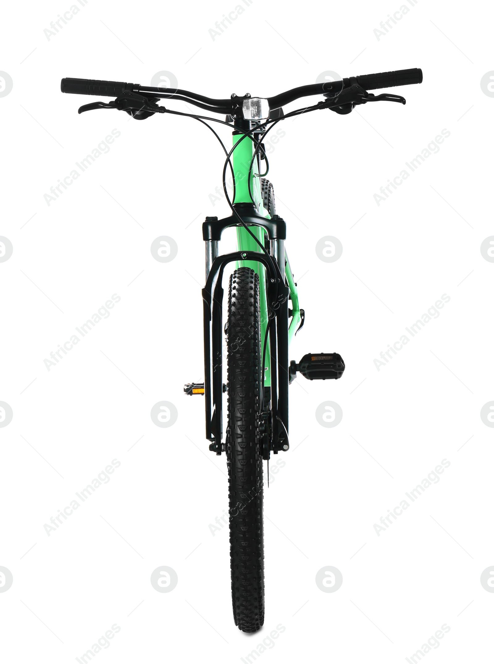 Photo of Modern bicycle on white background. Healthy lifestyle