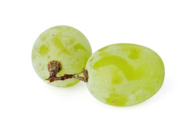 Two ripe green grapes isolated on white