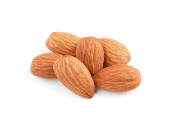 Organic almond nuts on white background. Healthy snack