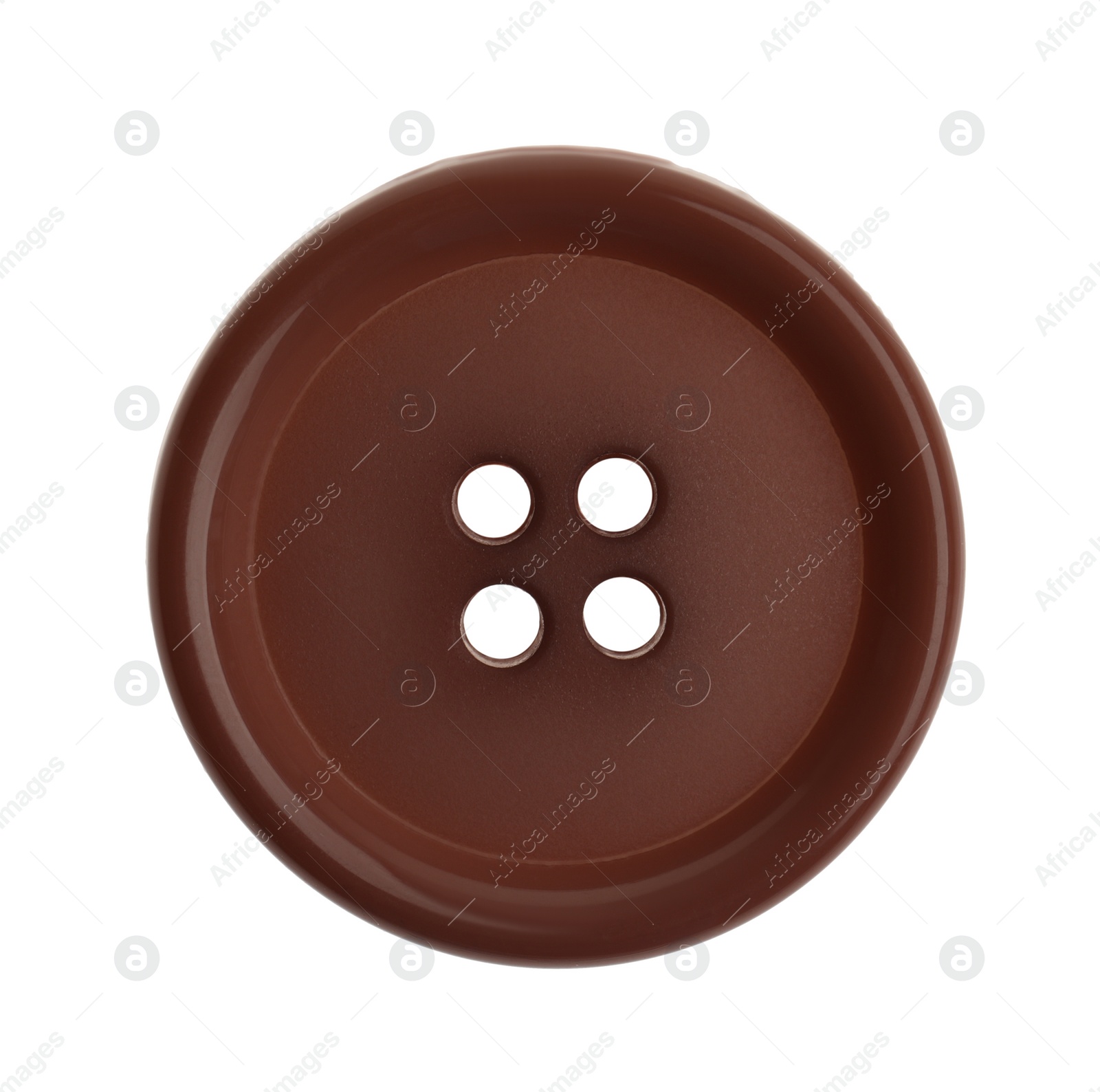 Photo of Brown plastic sewing button isolated on white