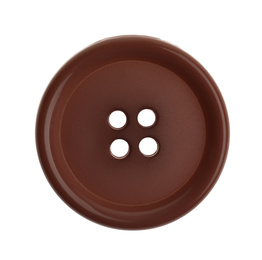 Photo of Brown plastic sewing button isolated on white