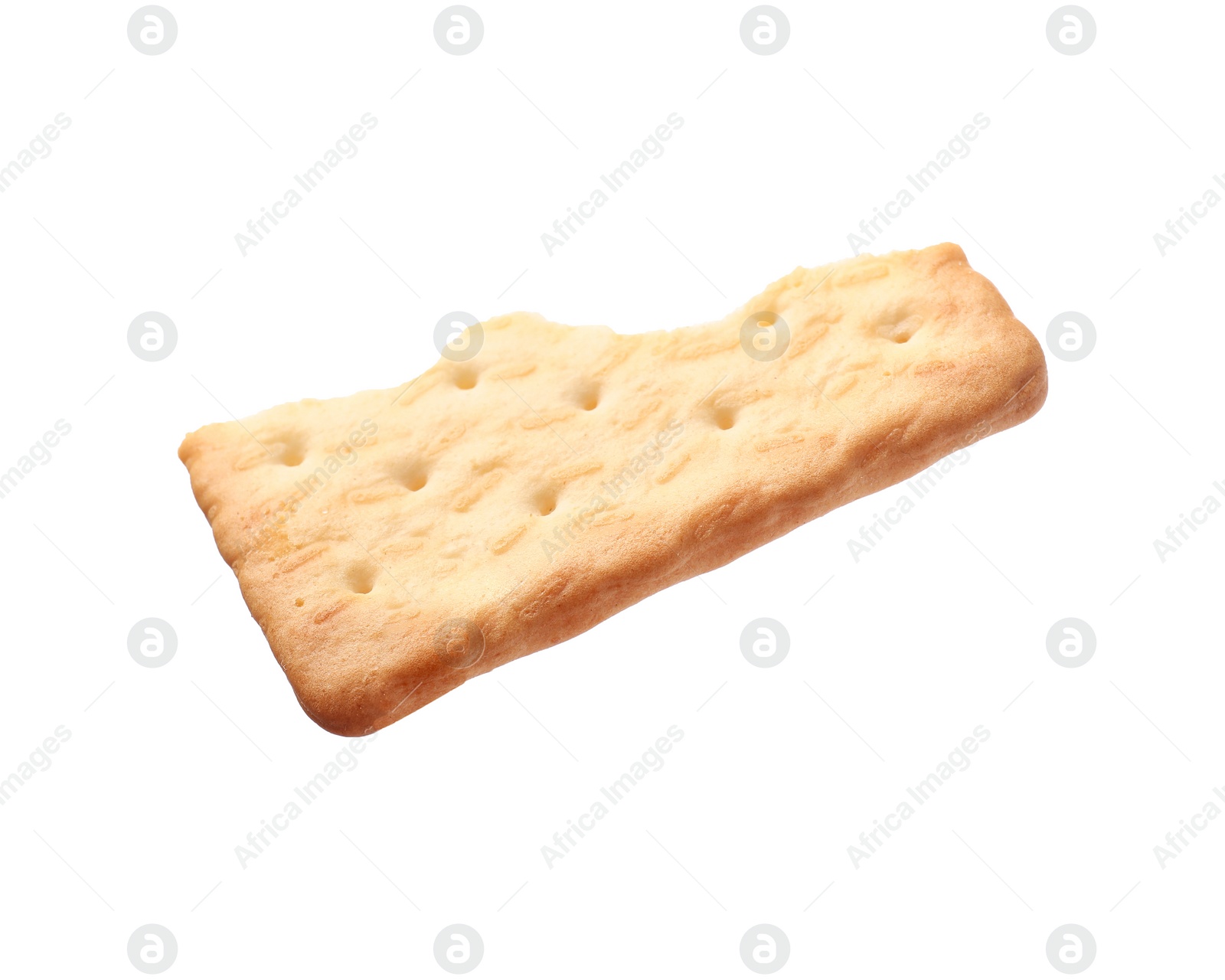 Photo of Piece of tasty cracker isolated on white