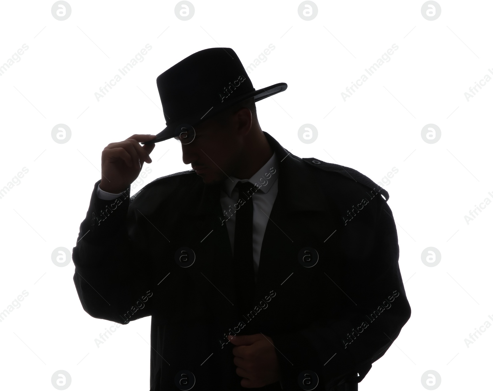 Photo of Old fashioned detective in hat on white background