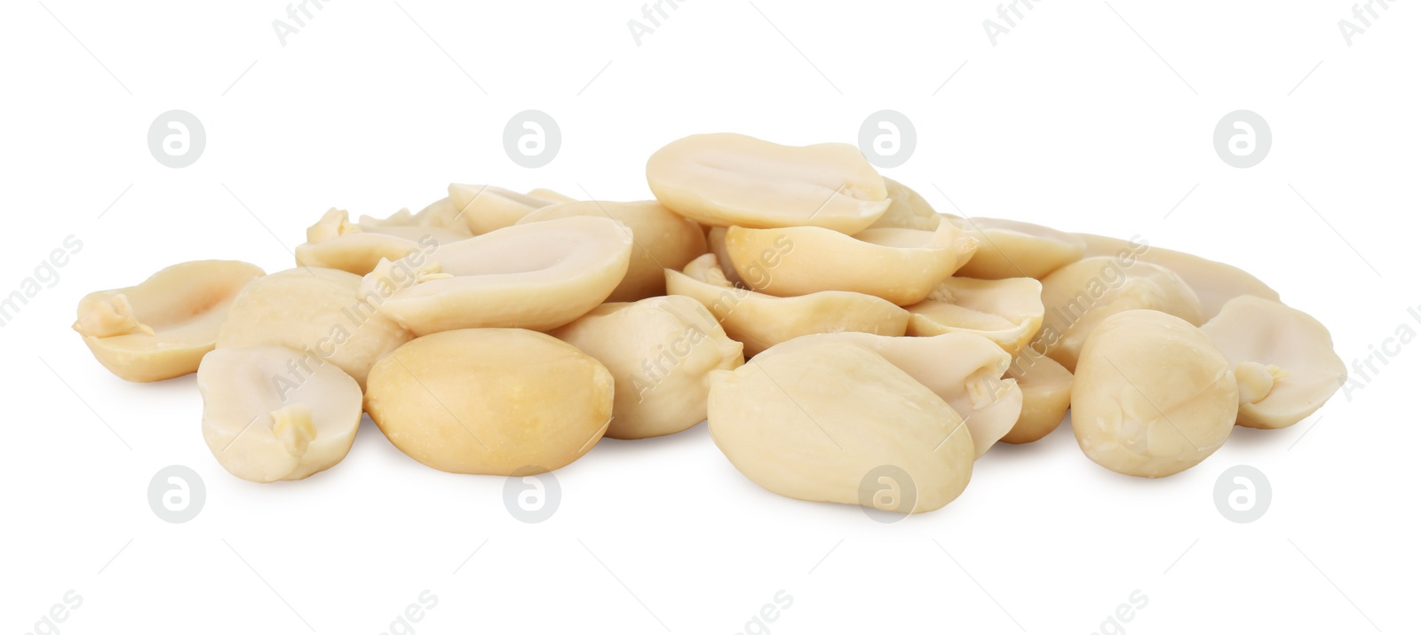 Photo of Pile of fresh peeled peanuts isolated on white