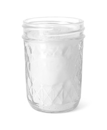 Photo of Baking powder in glass jar isolated on white