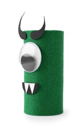 Photo of Monster made of green felt isolated on white. Halloween decoration