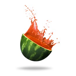 Image of Watermelon with splashing juice on white background