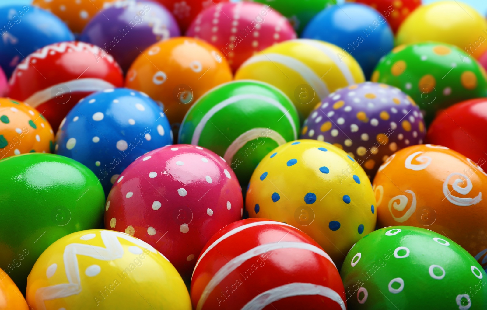 Photo of Many decorated Easter eggs as background. Festive tradition