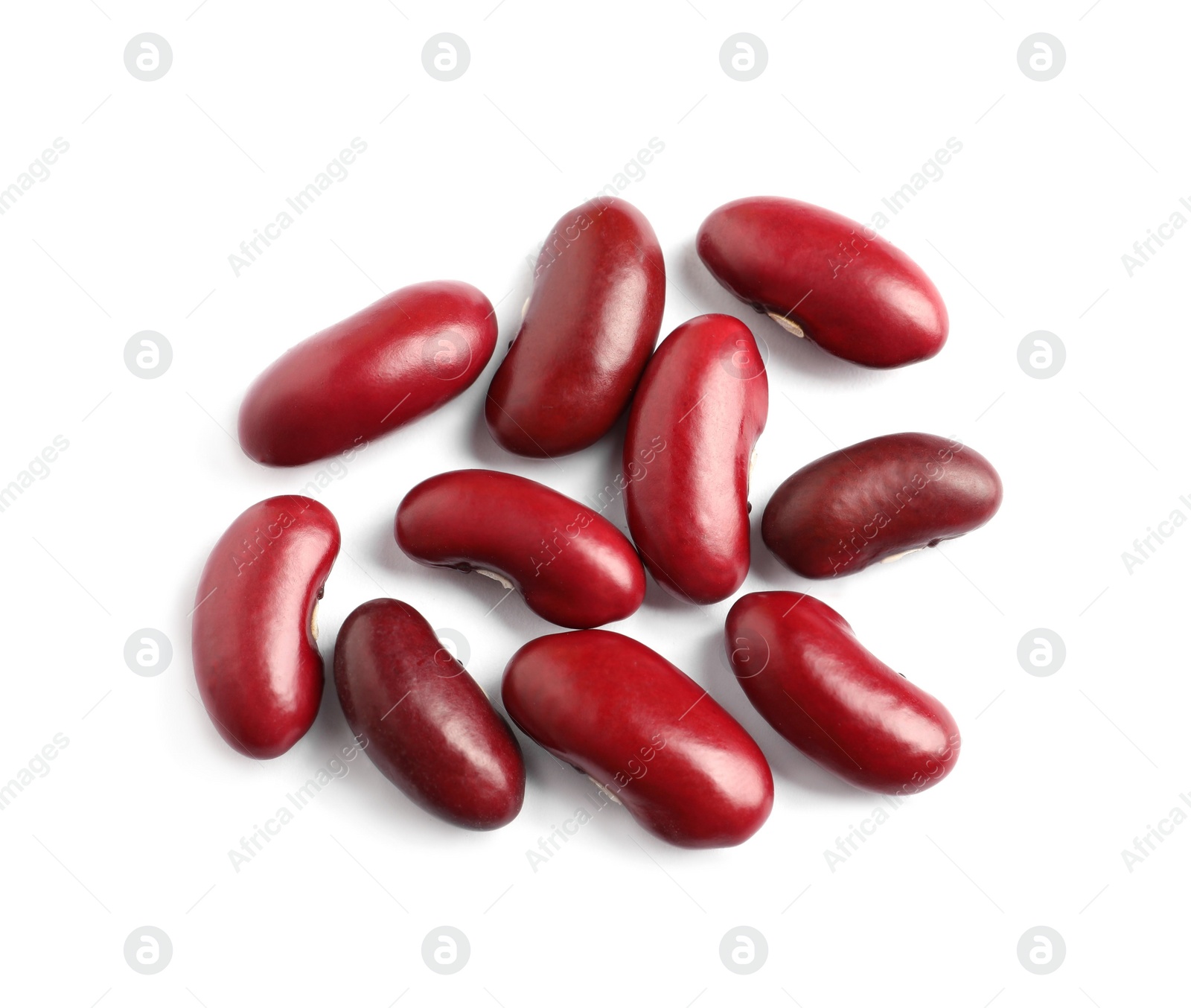 Photo of Pile of red beans on white background, top view