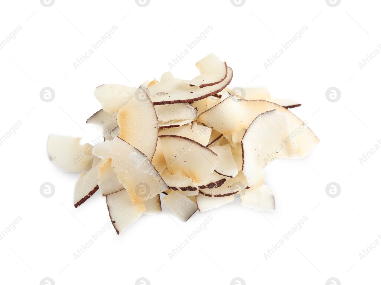 Photo of Pile of coconut chips isolated on white