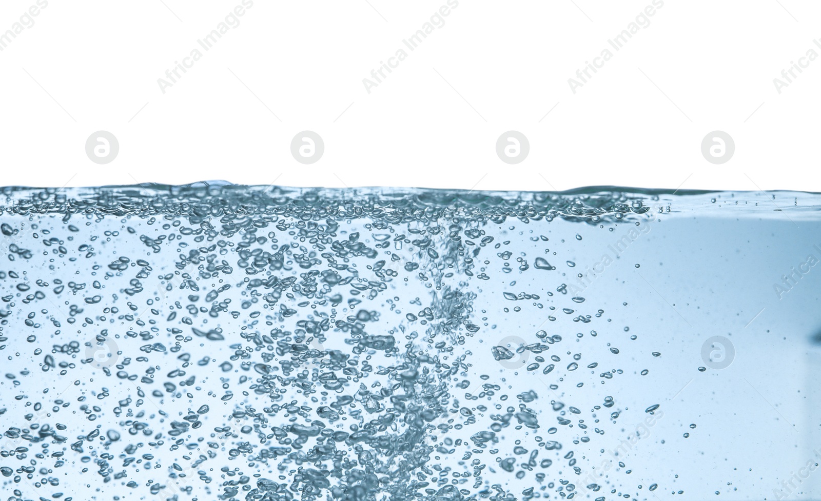 Photo of Pouring fresh cold water against blue background