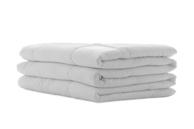 Folded clean blanket isolated on white. Household textile