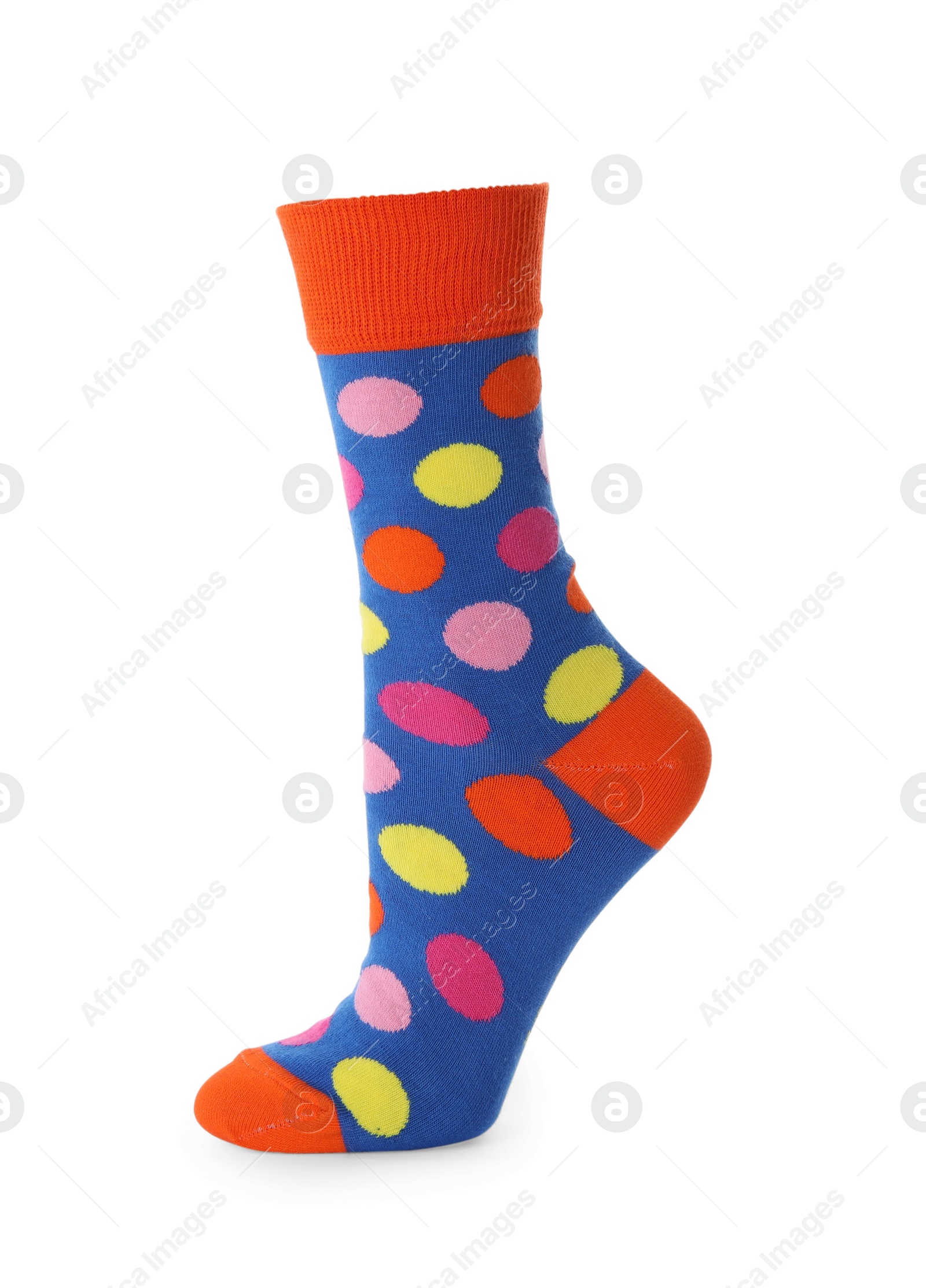 Photo of One new colorful sock isolated on white