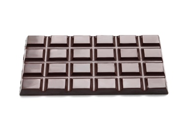 Photo of Tasty dark chocolate bar on white background