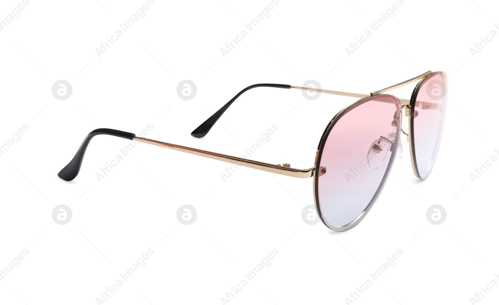 Photo of New stylish sunglasses isolated on white. Fashionable accessory