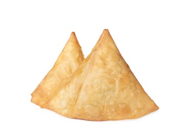 Photo of Fresh delicious crispy samosas on white background