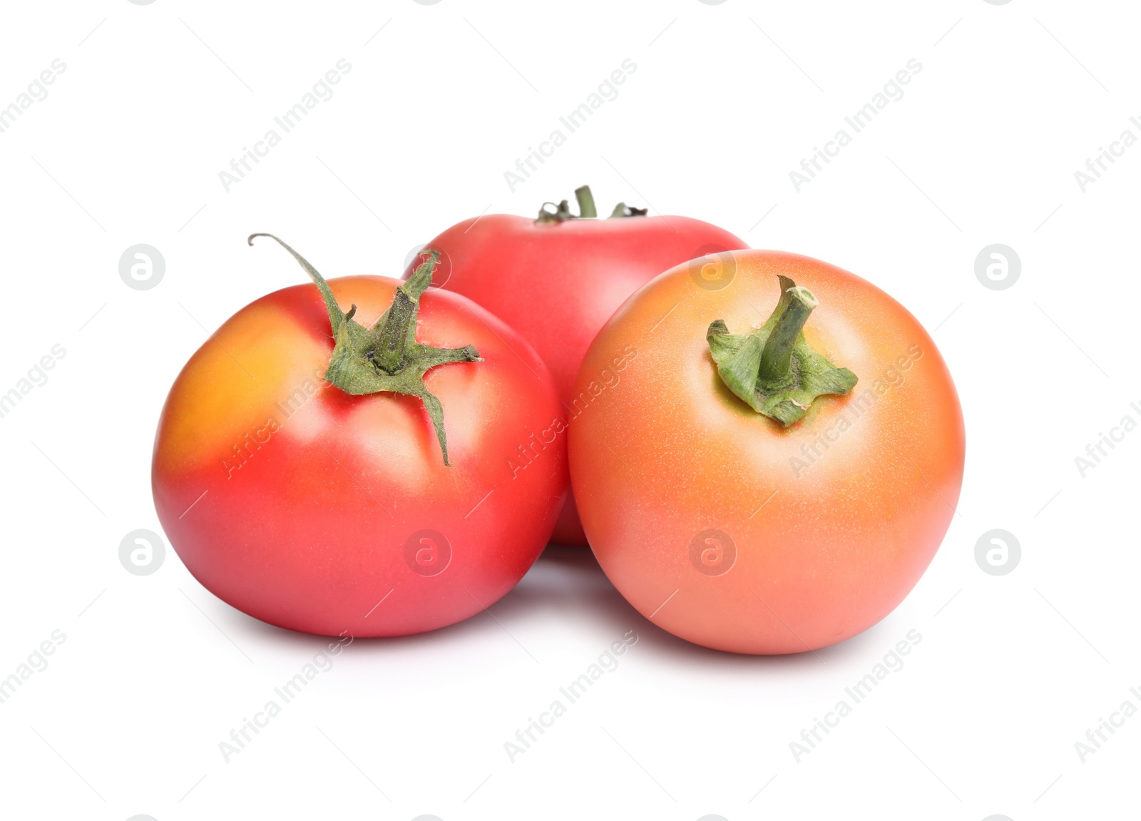 Photo of Delicious fresh ripe tomatoes on white background