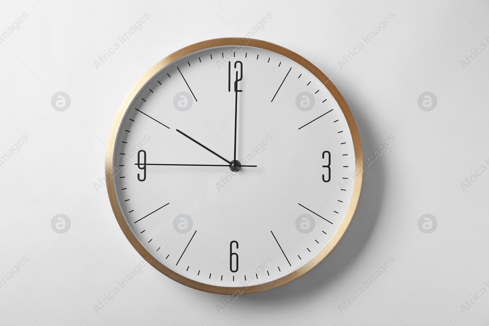 Photo of Modern clock on white background. Time management