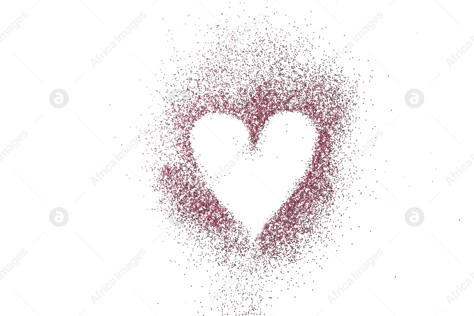 Photo of Heart made of pink glitter on white background, top view