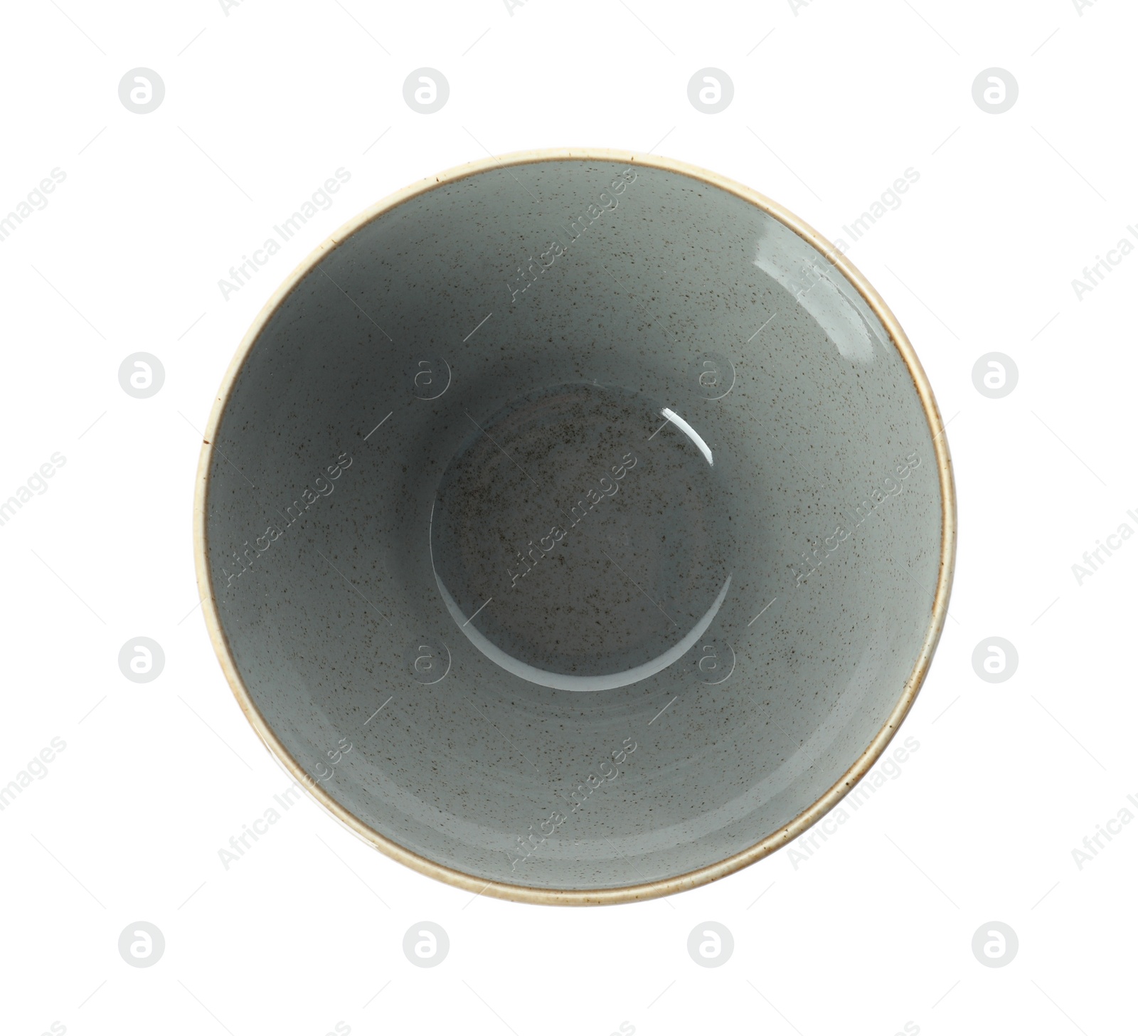 Photo of New grey ceramic bowl isolated on white, top view