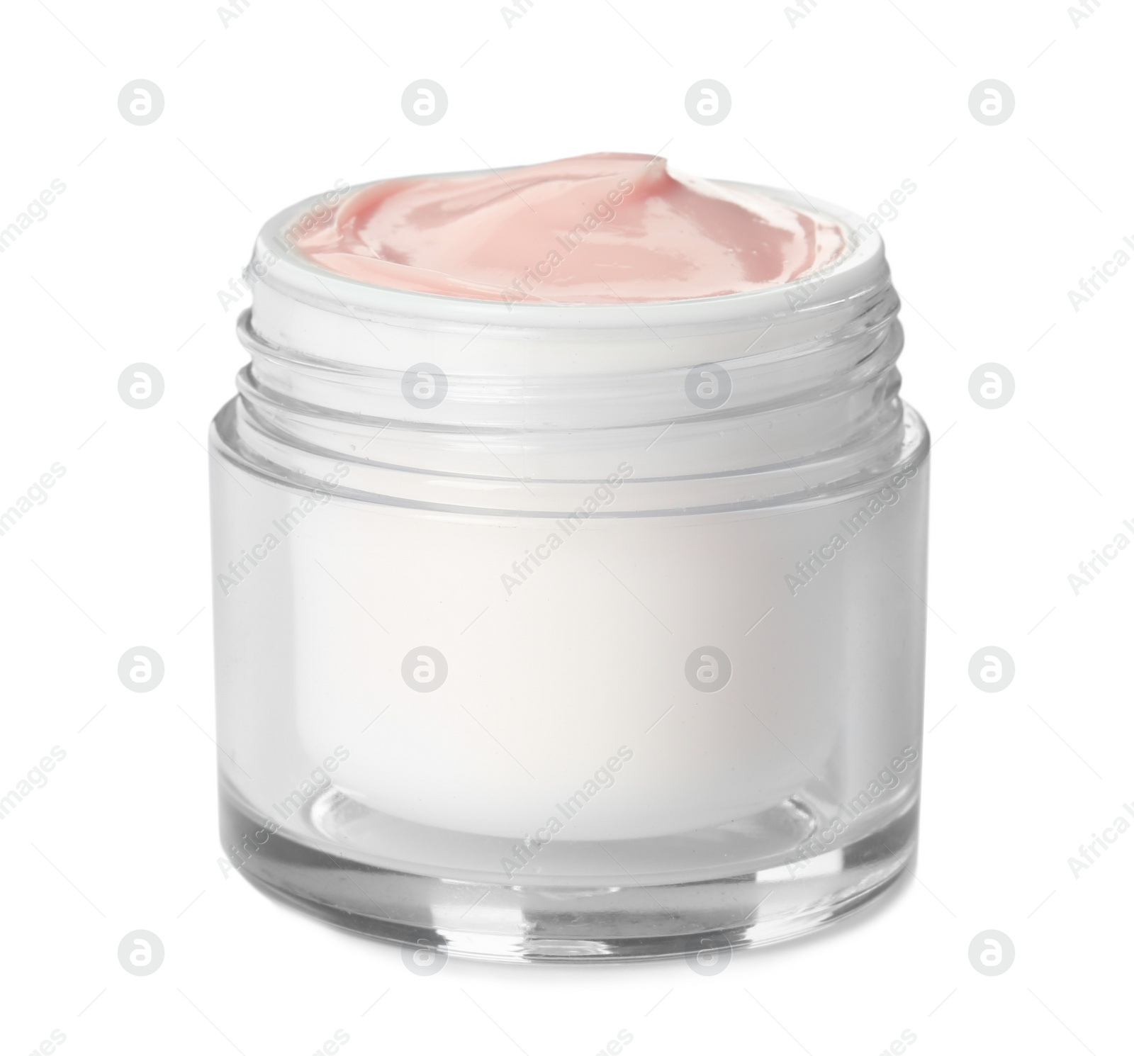 Photo of Jar with hand cream on white background