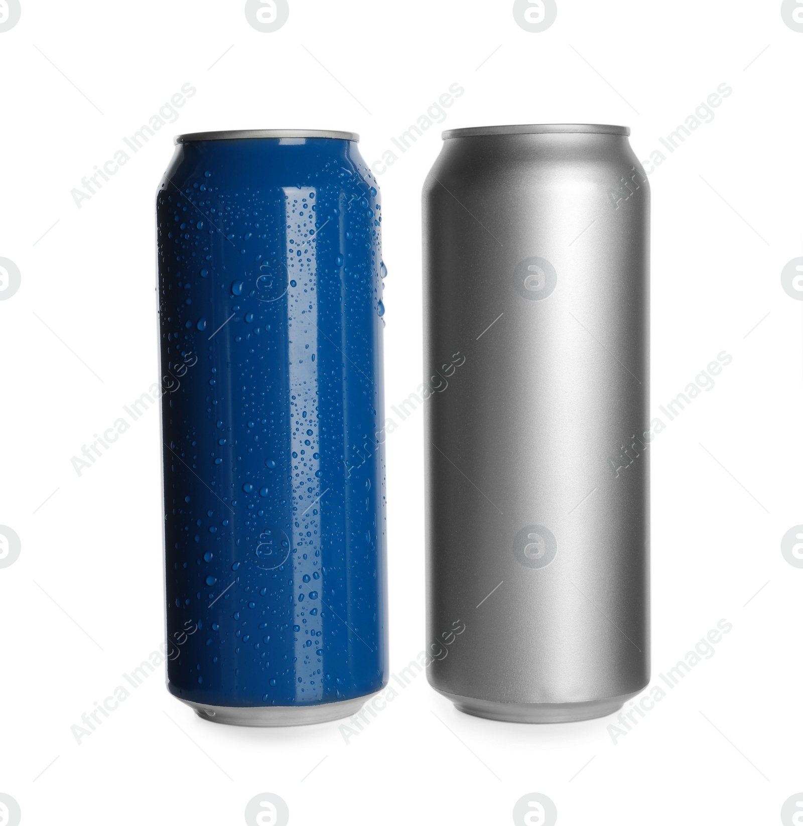 Photo of Aluminum cans on white background. Mockup for design