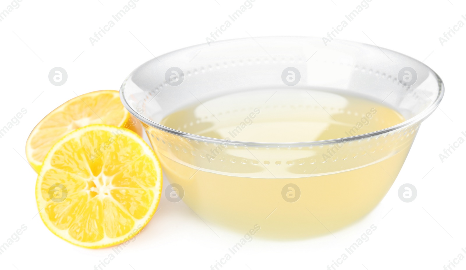 Photo of Freshly squeezed lemon juice on white background