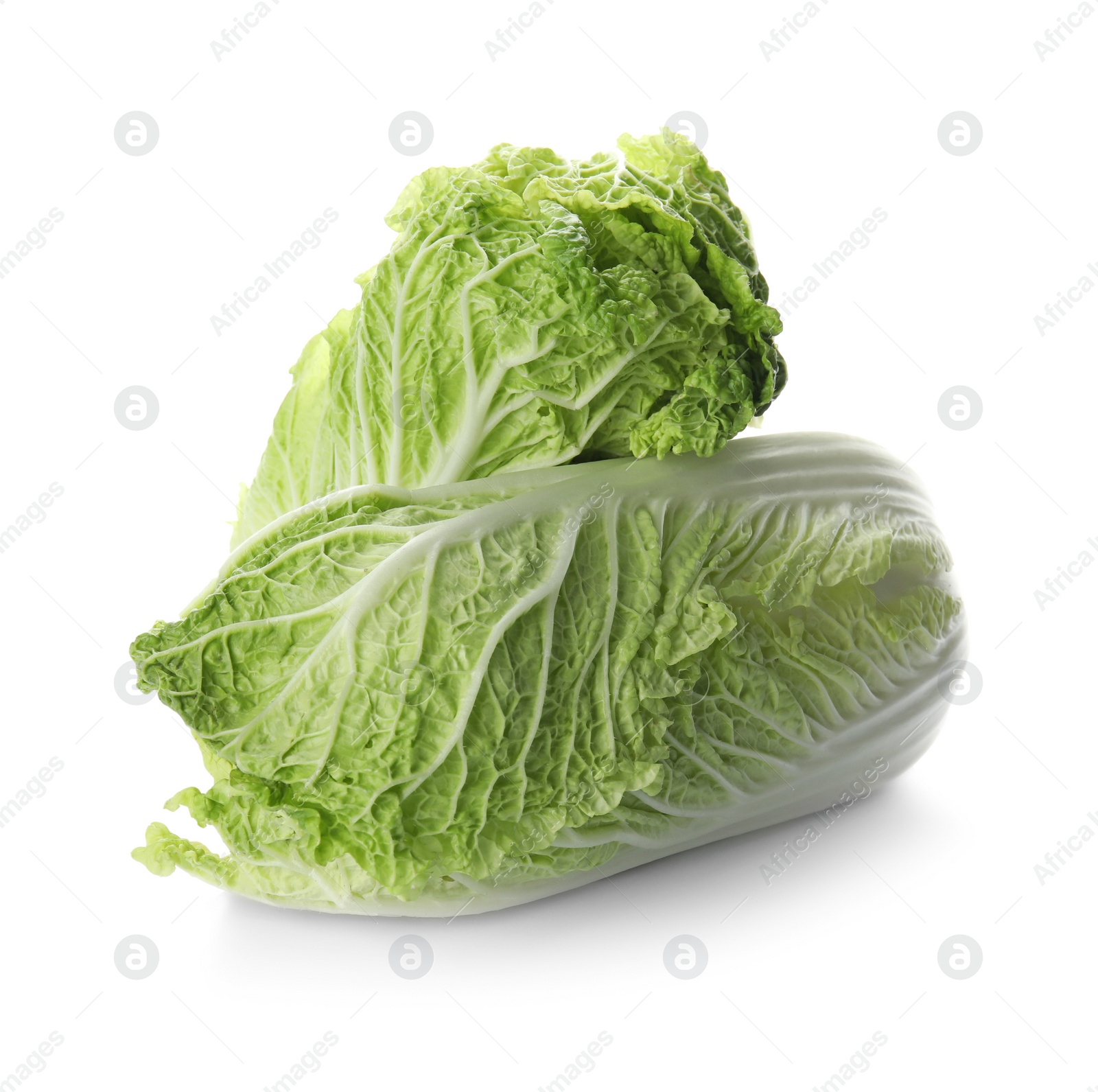 Photo of Fresh ripe cabbages on white background