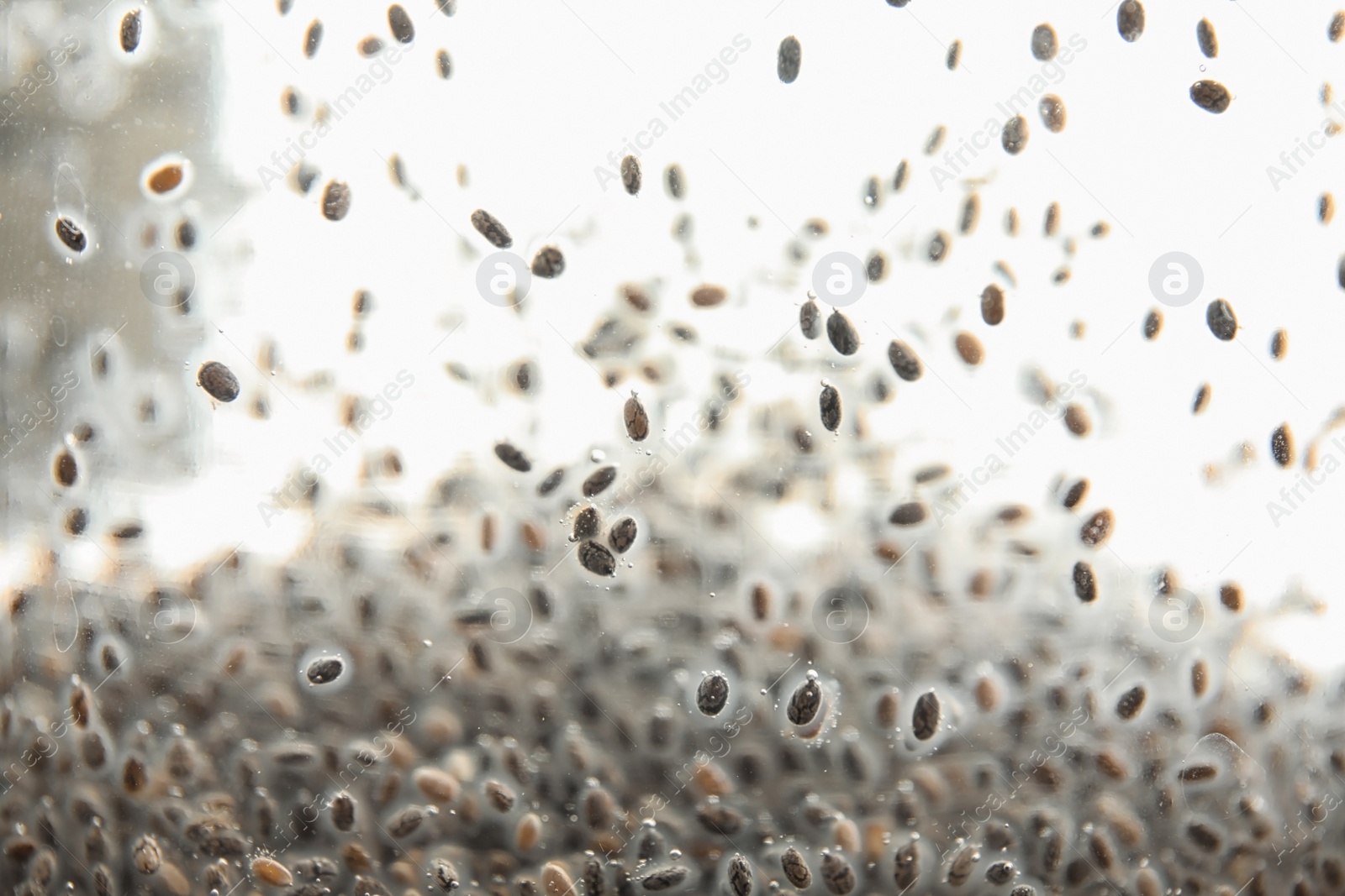 Photo of Chia seeds in water as background, closeup