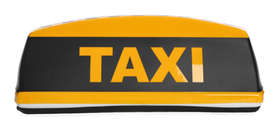 Photo of Yellow taxi roof sign isolated on white