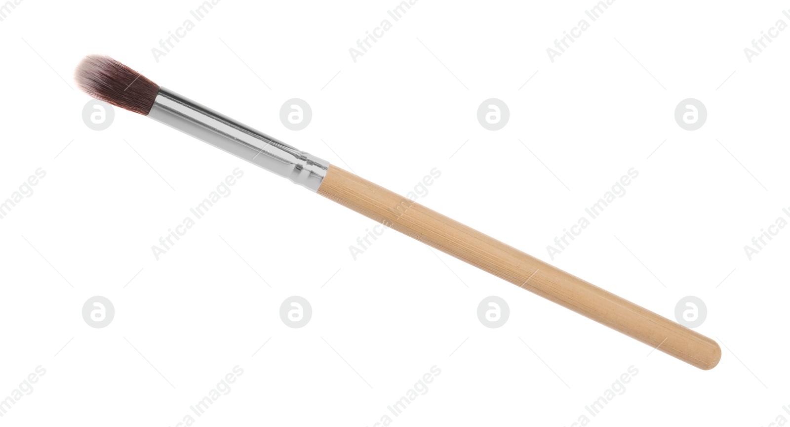 Photo of Makeup brush with wooden handle isolated on white