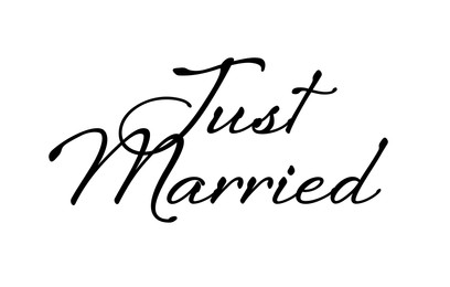 Image of Text Just Married on white background. Wedding day