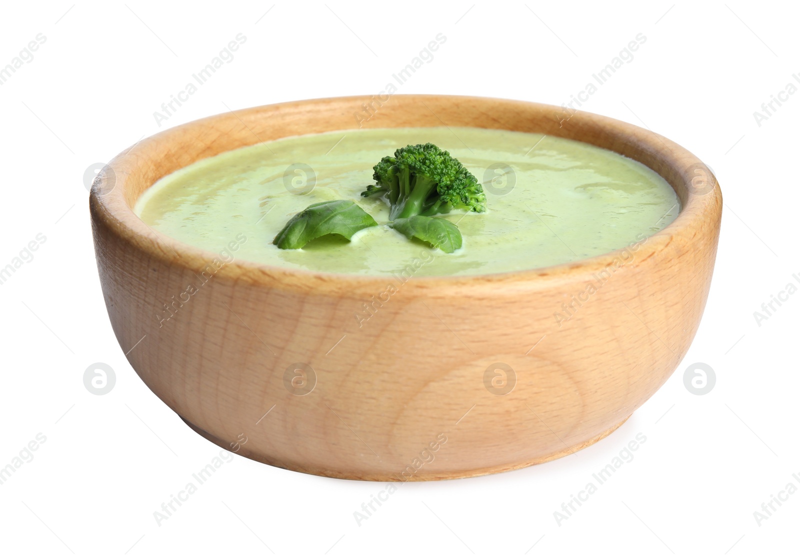 Photo of Delicious broccoli cream soup isolated on white