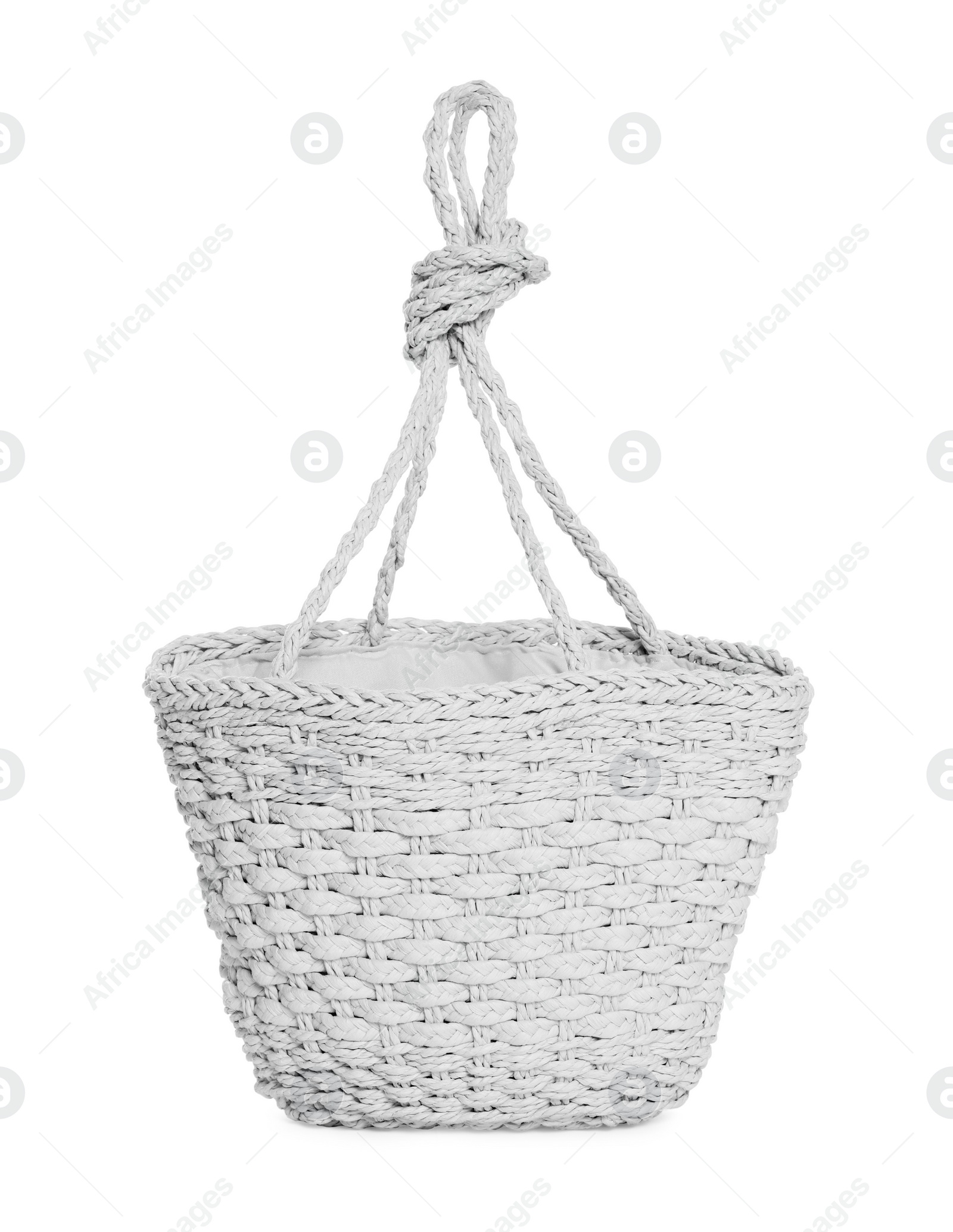 Photo of Stylish wicker beach bag isolated on white