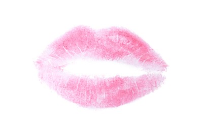 Photo of Pink lipstick kiss mark isolated on white