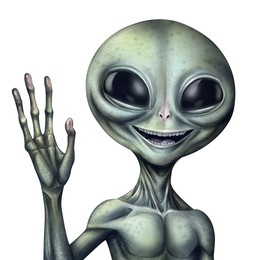 Illustration of Alien waving isolated on white, illustration. Extraterrestrial life