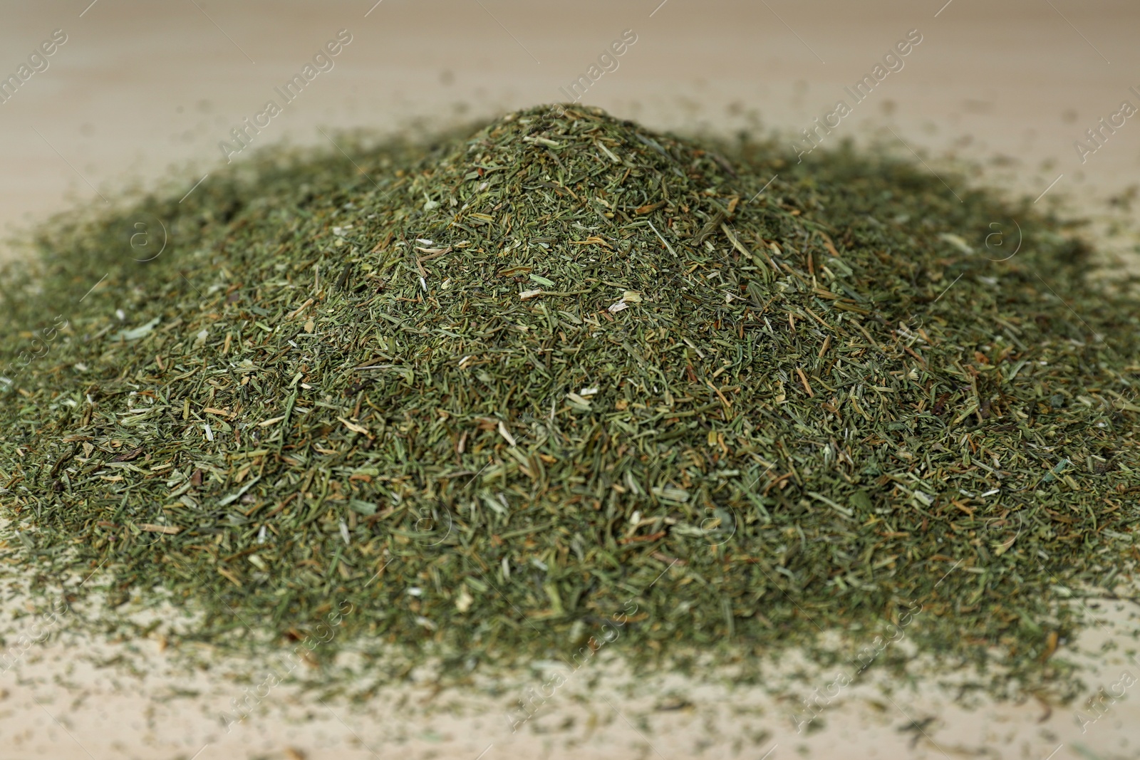 Photo of Pile of dried dill on table, closeup