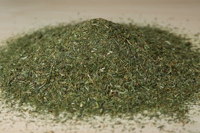 Pile of dried dill on table, closeup