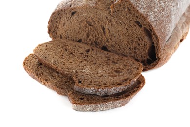 Photo of Freshly baked sodawater bread on white background, closeup
