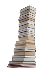 Photo of High stack of many different books isolated on white