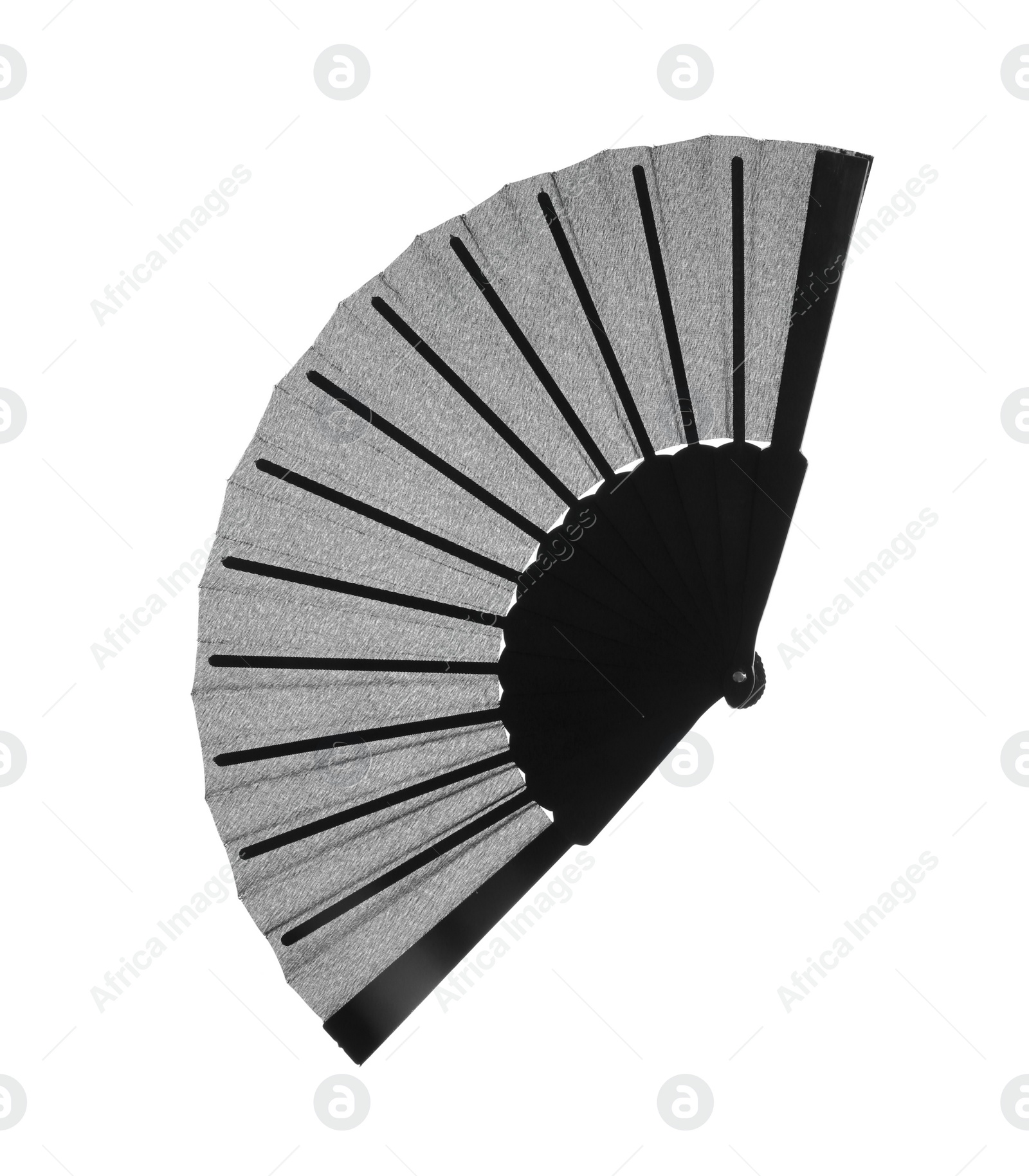 Photo of Black hand fan isolated on white, top view