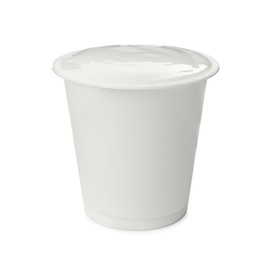 Delicious organic yogurt in plastic cup isolated on white