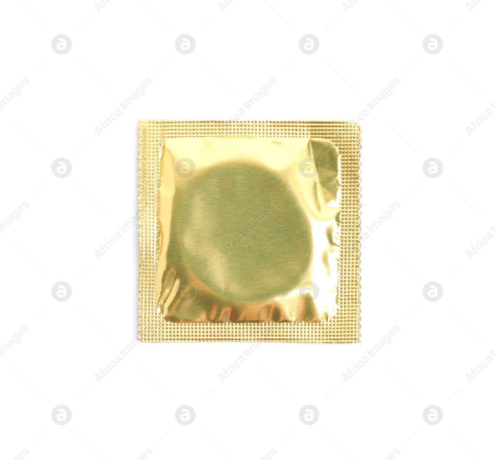 Photo of Condom package isolated on white, top view. Safe sex