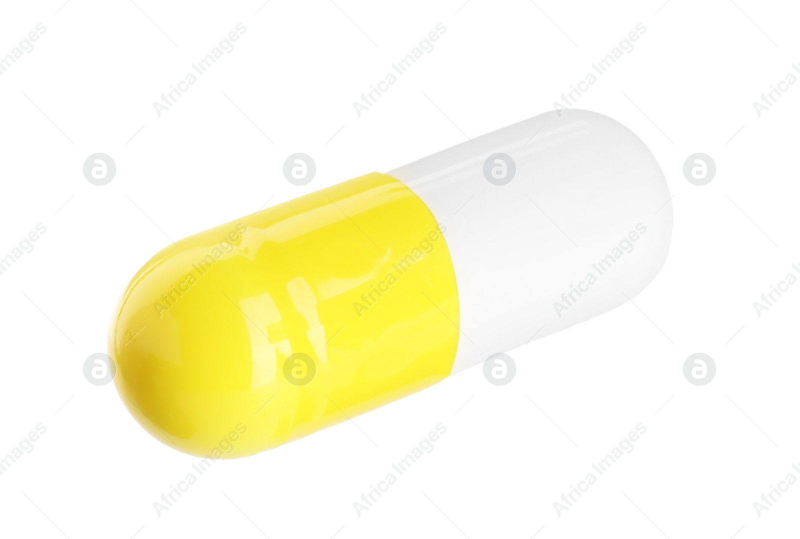 Photo of One antibiotic pill isolated on white. Medicinal treatment